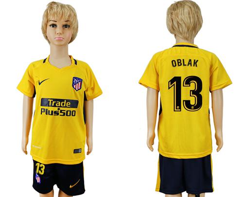 Atletico Madrid #13 Oblak Away Kid Soccer Club Jersey - Click Image to Close